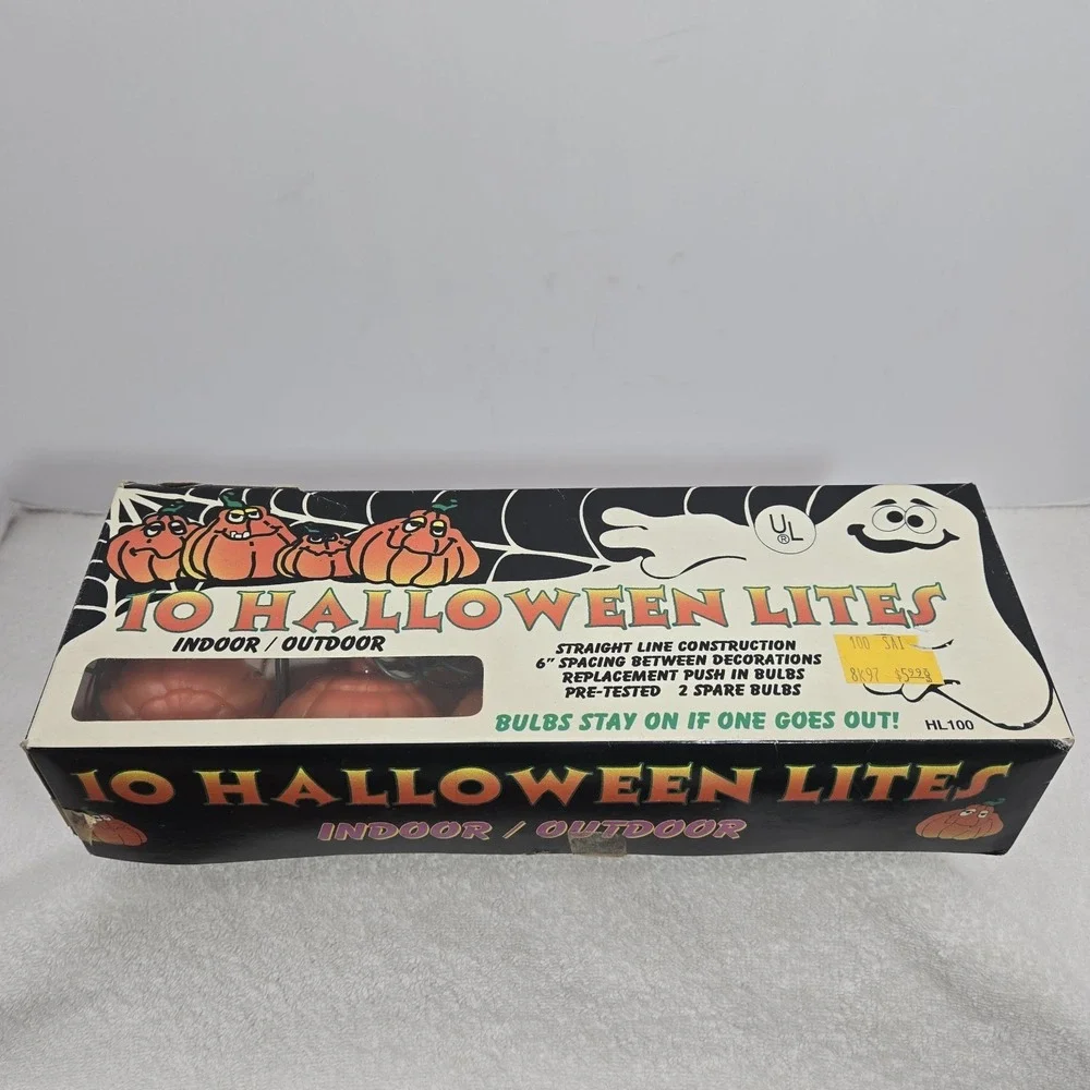 Vtg Blow Mold Halloween Lights 10 Jack o' Lantern String Bulbs Lot Of 3 Packages